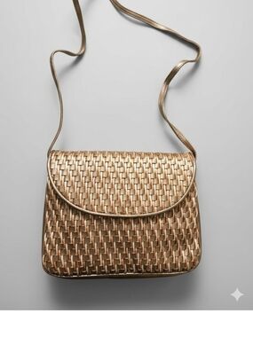Woven Metallic Gold Crossbody Shoulder Bag